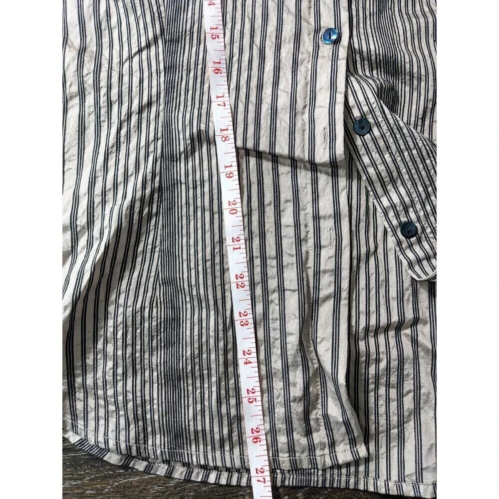 Chico's Womens Shirt 3 Large Golden Striped Button Up Long Sleeve Silk Blend N24 - Picture 6 of 7